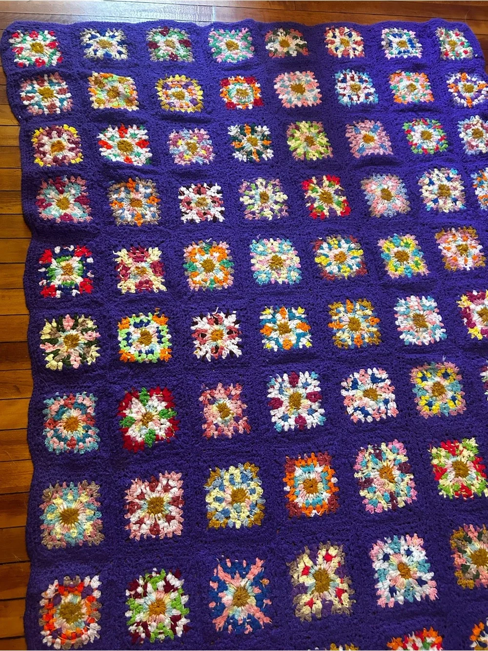 Handmade Purple Crochet Granny Square Throw Blanket - Multicolor Accents